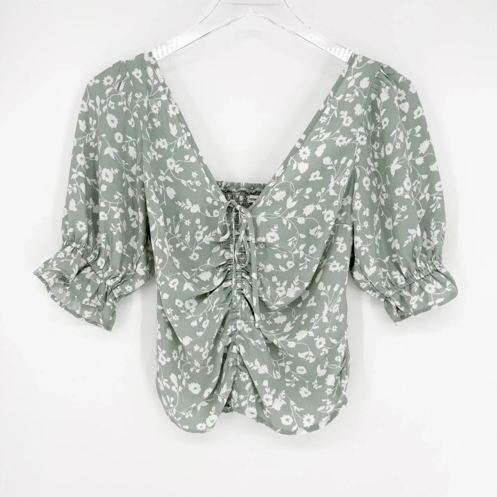 Abercrombie &‎ Fitch Floral Ruched Blouse XS Green